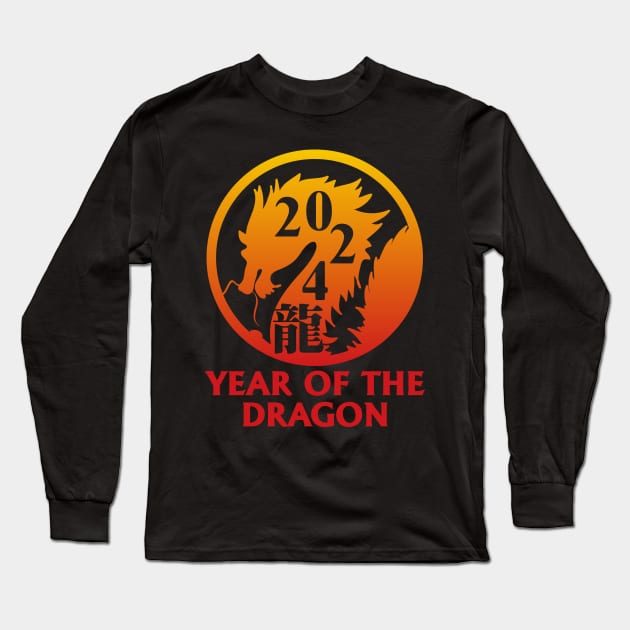 Year of the Dragon 2024 Chinese Zodiac Lunar New Year Long Sleeve T-Shirt by Bunny Prince Design